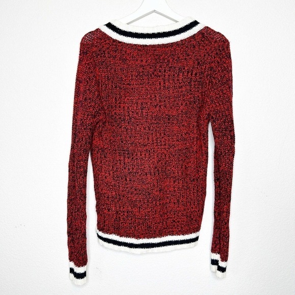 Say What? Red Cream and Black V-neck Varsity Sweater M - Picture 6 of 9